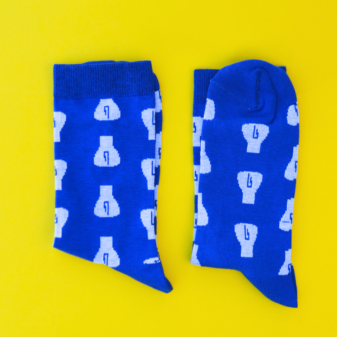 Μπλε Κάλτσες με Κυκλαδικό Μοτίβο