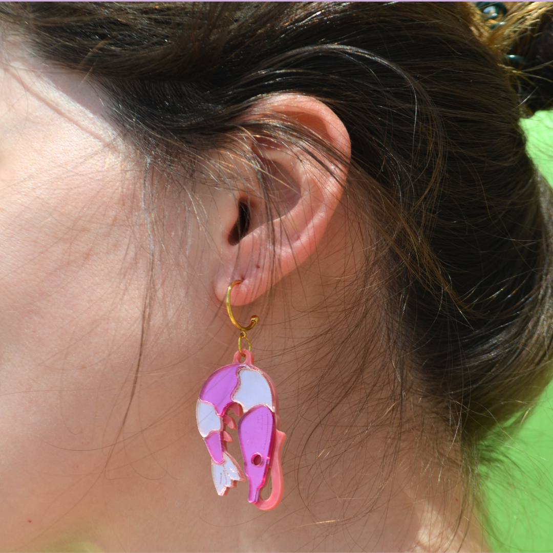 Ατσάλινα Χρυσά Σκουλαρίκια Κρίκοι με Γαρίδες