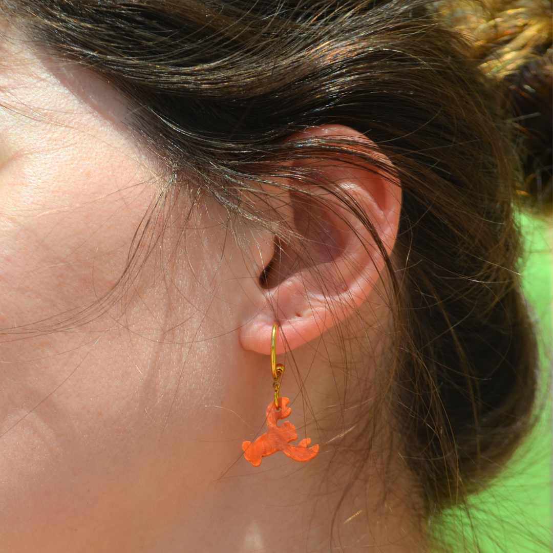 Ατσάλινα Χρυσά Σκουλαρίκια Κρίκοι με Αστακούς Κεραμιδί Περλέ Lobster