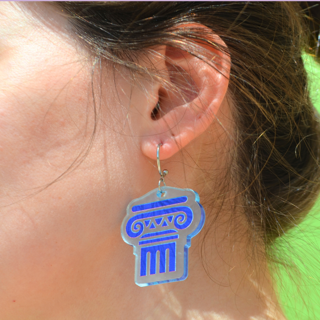 Ατσάλινα Ασημένια Σκουλαρίκια Κρίκοι Κίονας