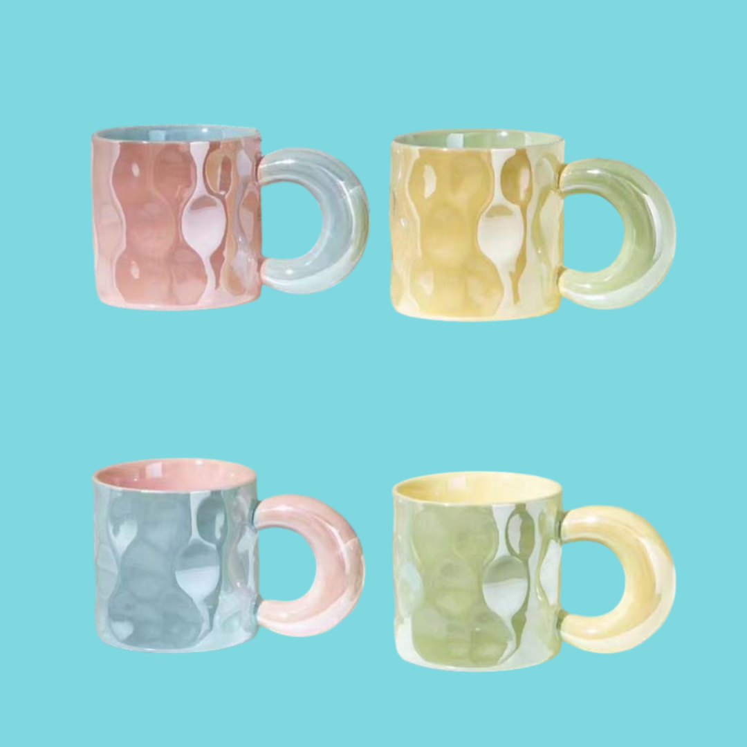 Κεραμική Λαχανί Κούπα Μεταλιζέ με Χοντρή Κίτρινη Λαβή