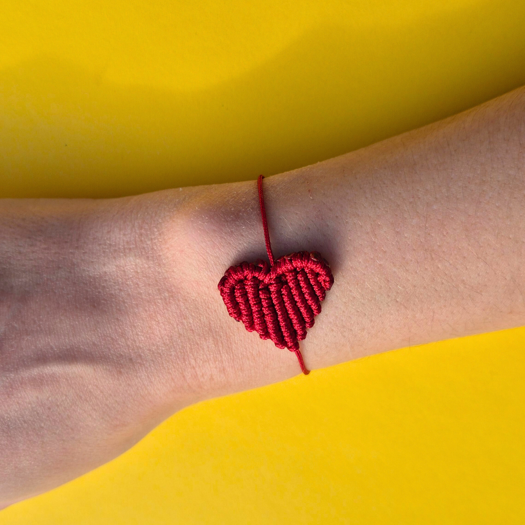 Μαρτάκι Χειροποίητο Μακραμέ Διαγώνια Μπορντό Καρδιά και Χαντράκια για Ενήλικες και Παιδιά