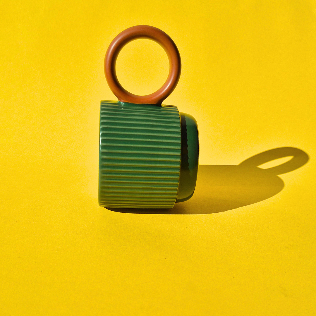 Πορσελάνινη Πράσινη Γκοφρέ Κούπα με Στρογγυλή Καφέ Λαβή