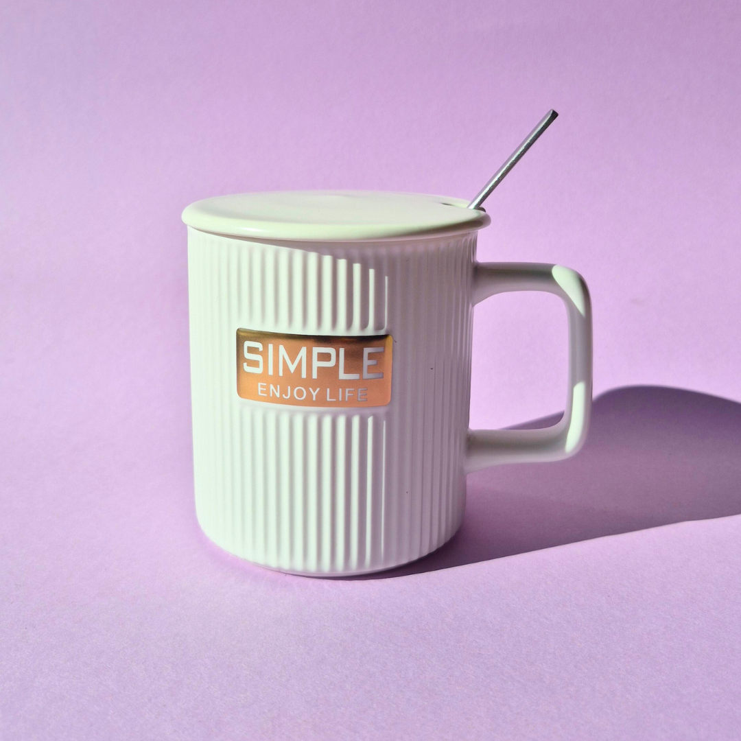 Πορσελάνινη Λευκή Κούπα Γκοφρέ με Λευκό Καπάκι και Κουταλάκι