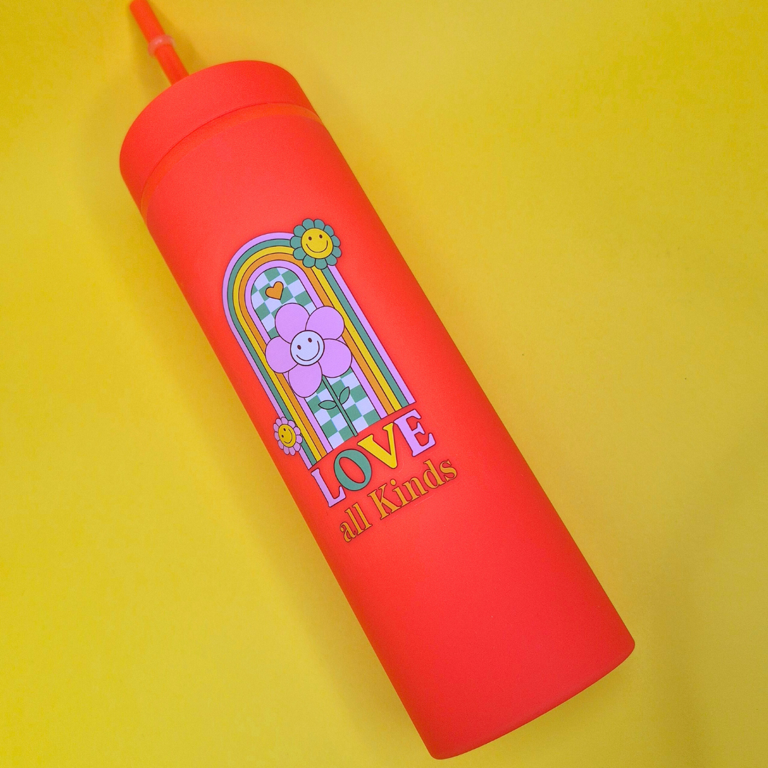 Ποτήρι Νερού Love All Kinds Κόκκινο από Πλαστικό με Καλαμάκι