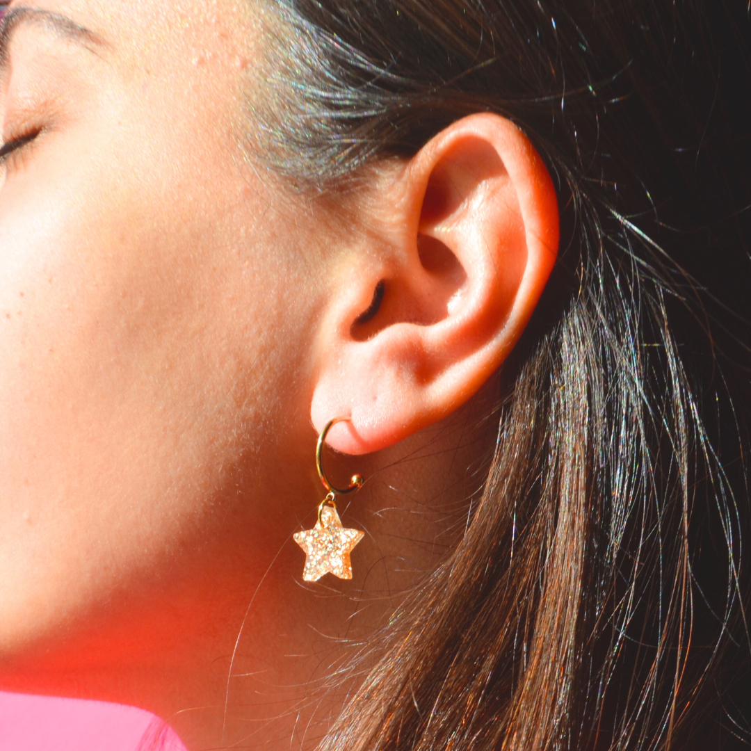 Χριστουγεννιάτικα Ατσάλινα Χρυσά Σκουλαρίκια με Πλέξι Αστέρι Star