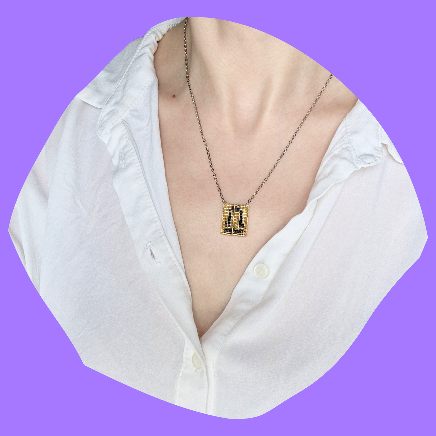 Χειροποίητο Κολιέ με Ζώδιο σε Χρυσό Πλαίσιο από Χάντρες σε Ατσάλινη Ασημένια Αλυσίδα