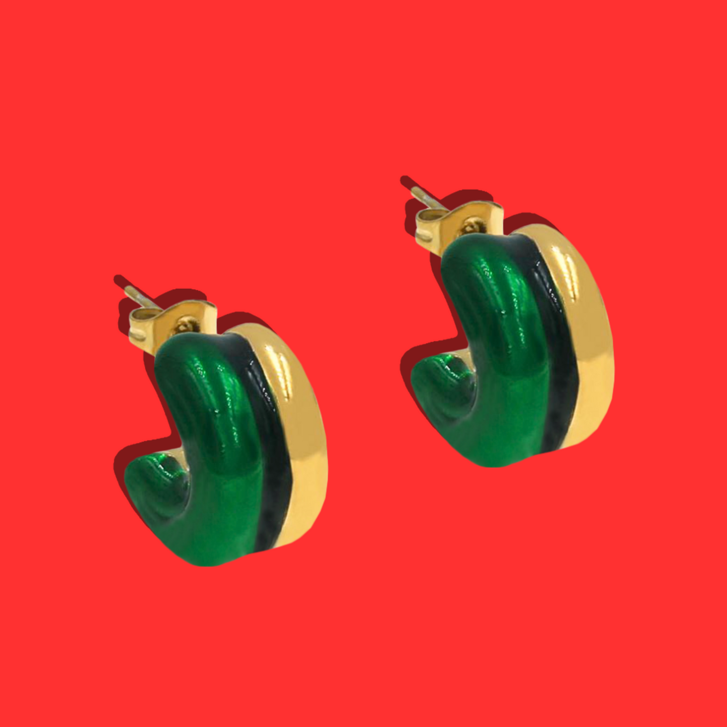 Ατσάλινα Χρυσά Σκουλαρίκια Καρφωτά με Κυπαρισσί-Μαύρη Λεπτομέρεια