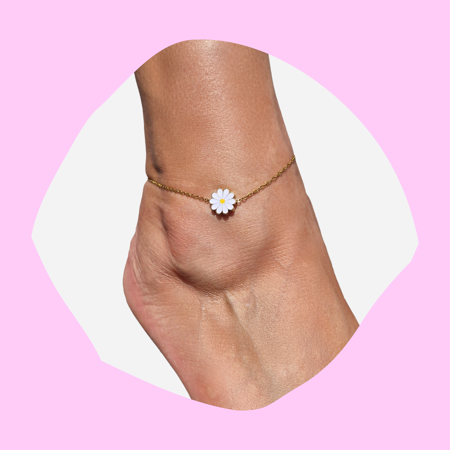 Βραχιόλι Ποδιού από Ατσάλινη Χρυσή Αλυσίδα με Ατσάλινο Στοιχείο Μαργαρίτα