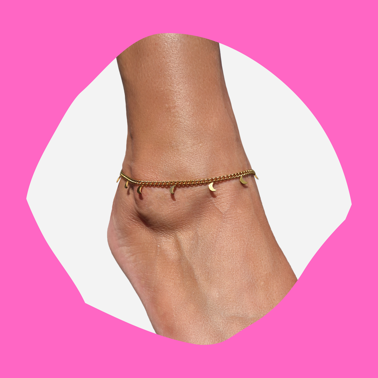 Βραχιόλι Ποδιού από Ατσάλινη Χρυσή Αλυσίδα με Κρεμαστά Φεγγάρια