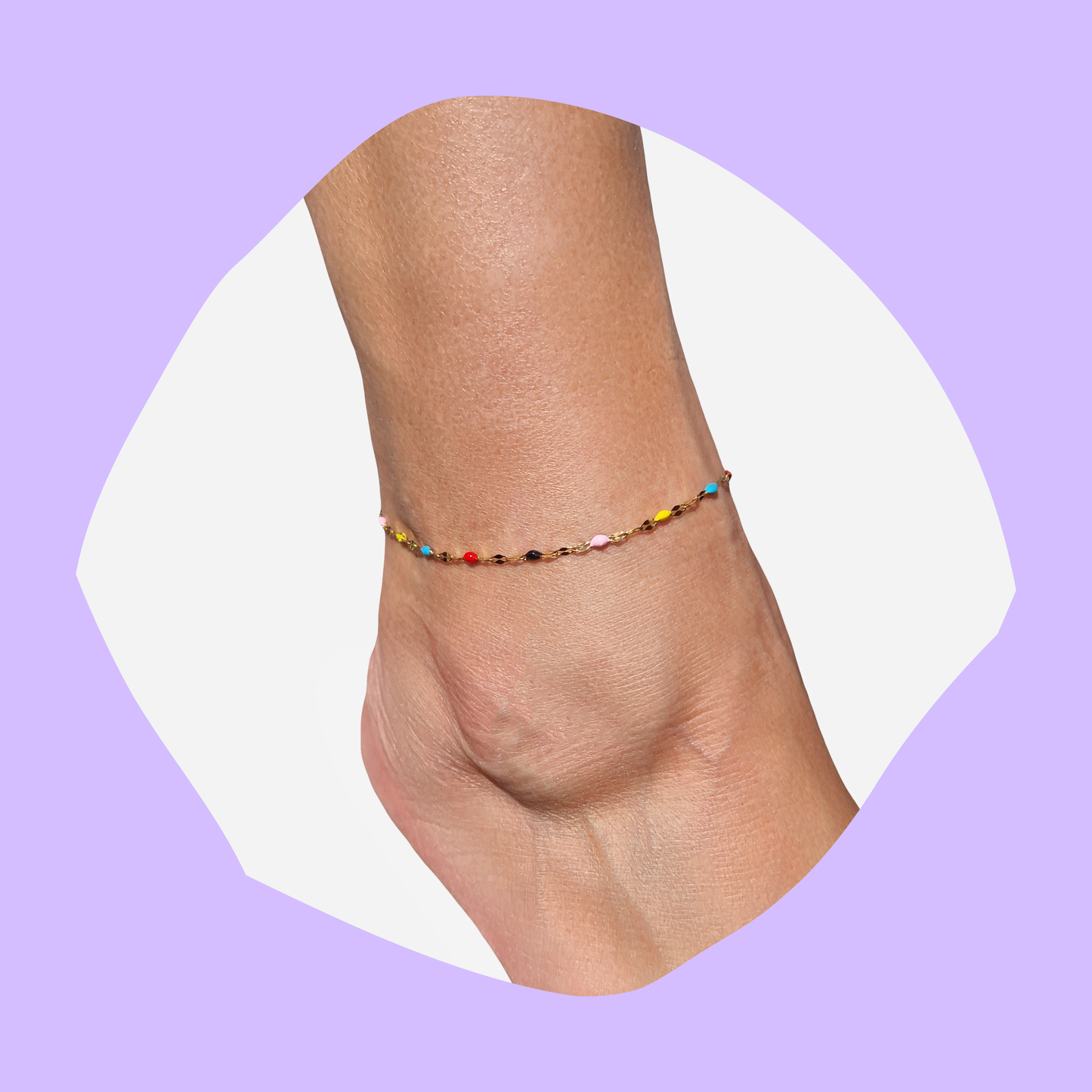 Βραχιόλι Ποδιού από Ατσάλινη Χρυσή Αλυσίδα με Πολύχρωμα Μοτίβα