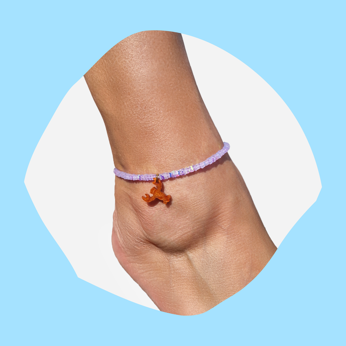 Βραχιόλι Ποδιού από Λιλά Κρυσταλλάκια και Κρεμαστό Πλέξι Αστακό