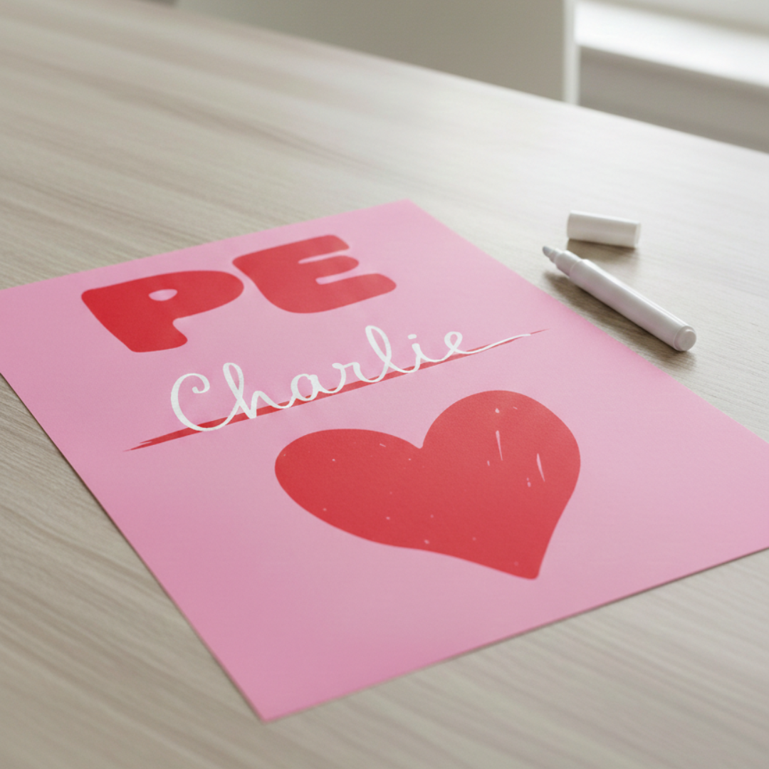 Custom Αφίσα Ροζ Ρε Κόκκινη Καρδούλα με Μαρκαδόρο για Συμπλήρωμα Κενού