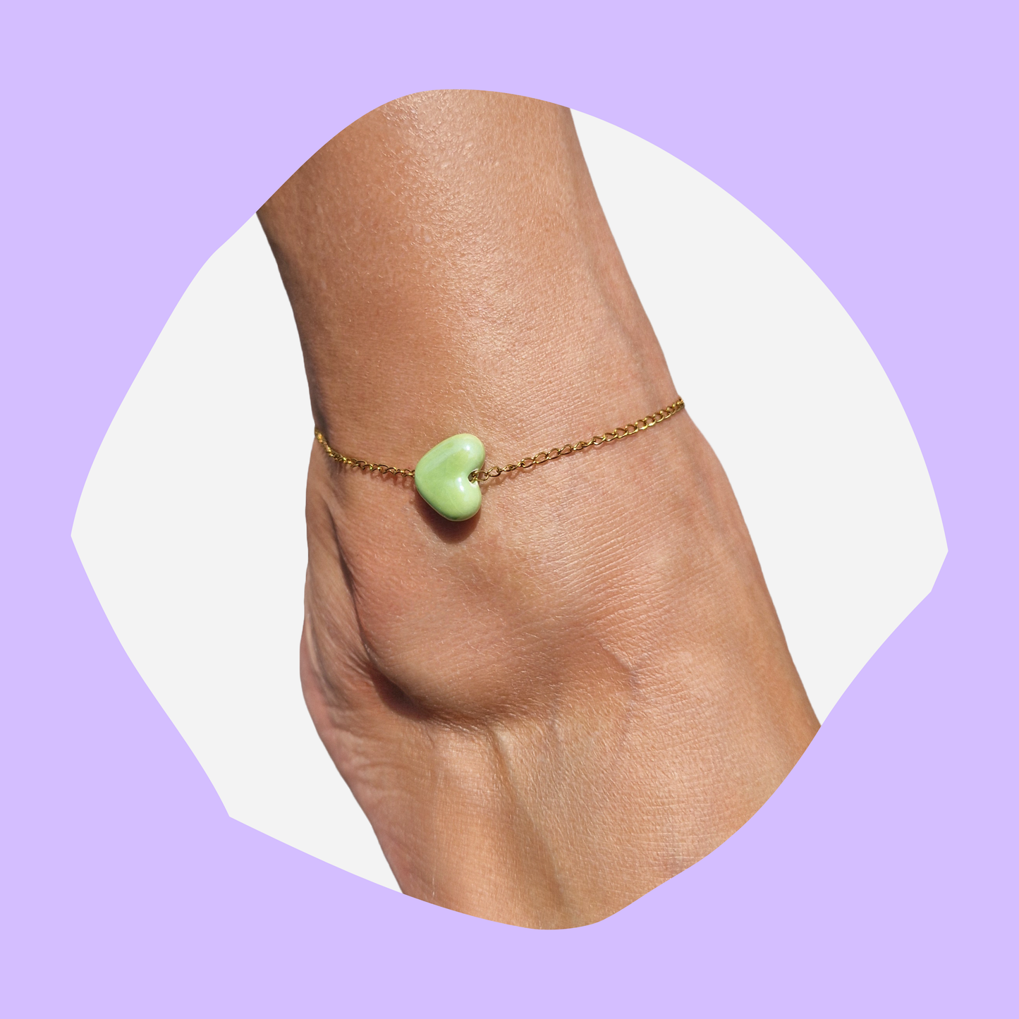 Custom Βραχιόλι Ποδιού από Ατσάλινη Χρυσή Αλυσίδα με Κεραμική Καρδιά