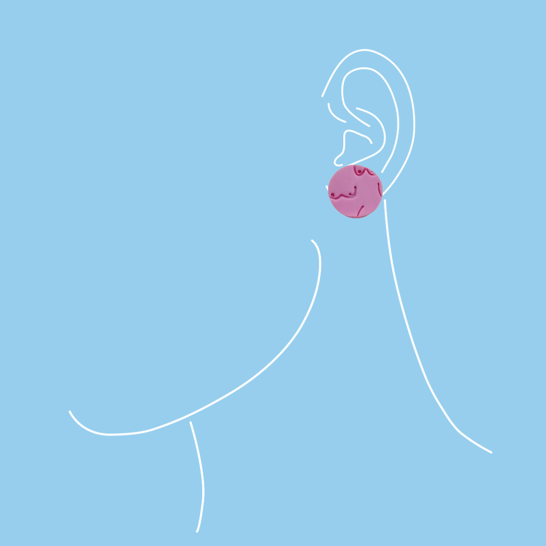 Χειροποίητα Σκουλαρίκια Καρφωτά από Πηλό Boobies Ροζ