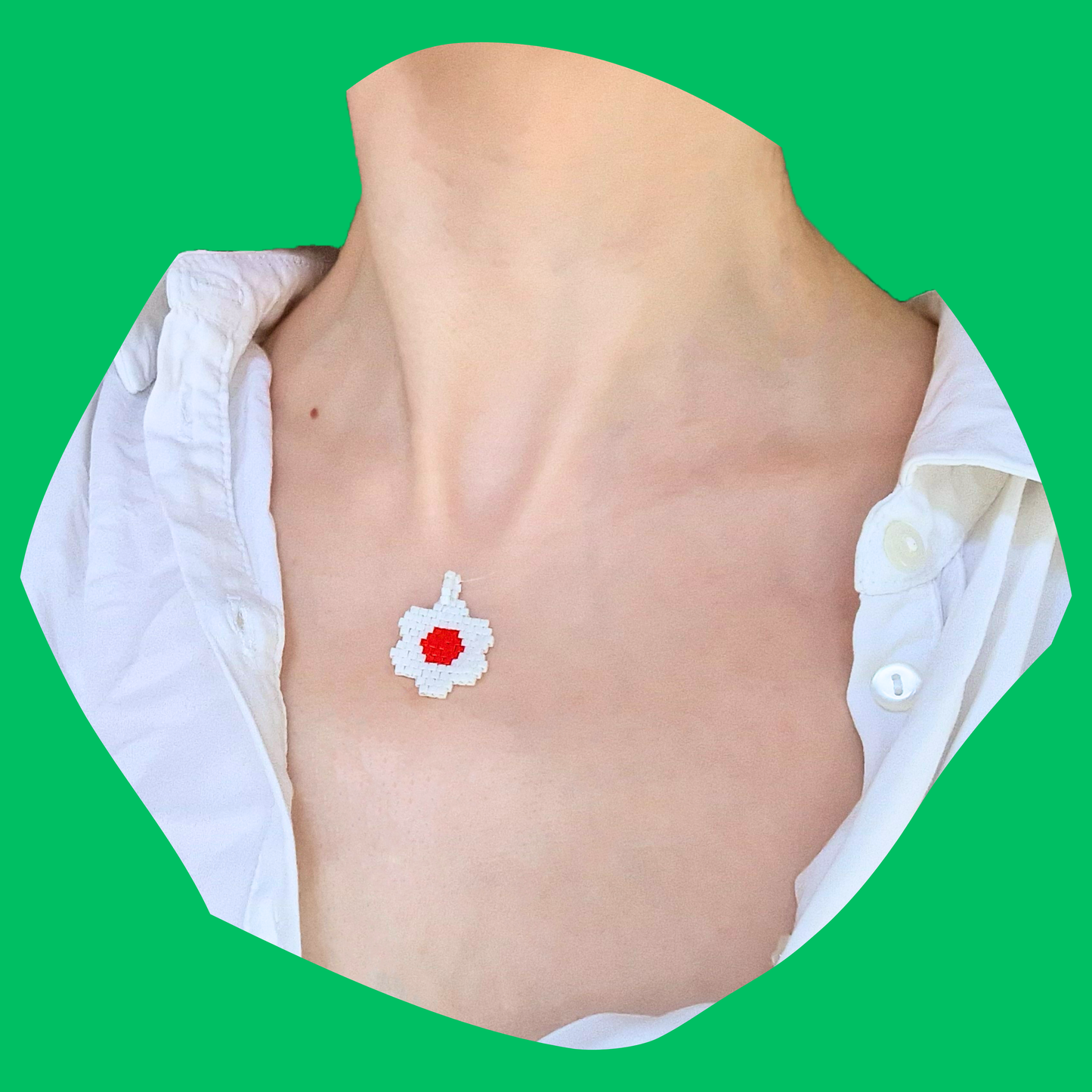 Χειροποίητο Κολιέ Λευκό-Κόκκινο Λουλούδι από Χάντρες Miyuki σε Πετονιά