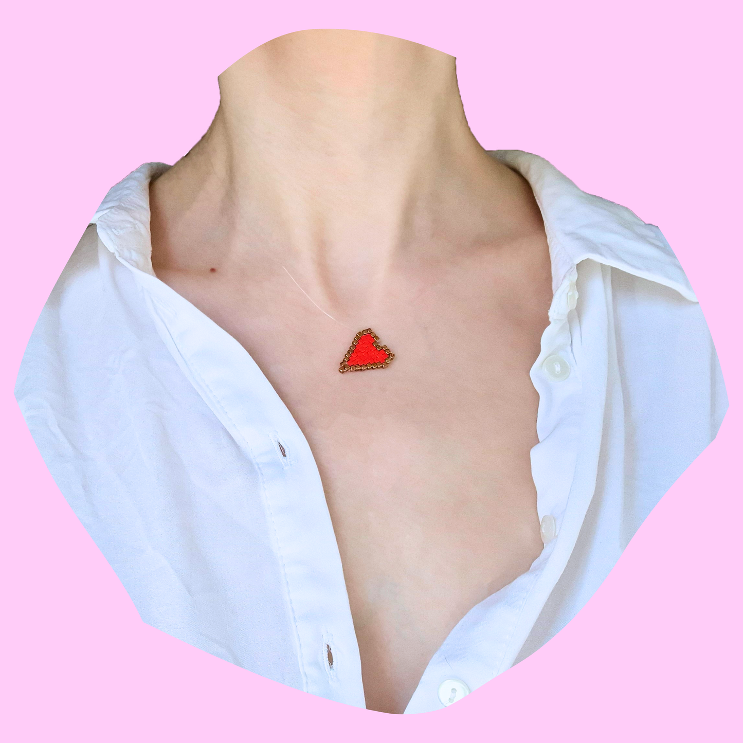 Χειροποίητο Κολιέ με Μακρόστενη Κόκκινη Καρδιά από Χάντρες Miyuki σε Πετονιά