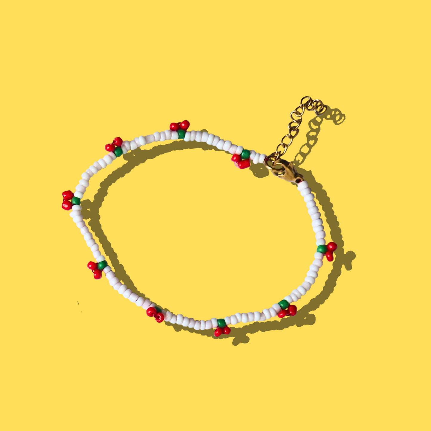 Παιδικό Χειροποίητο Βραχιόλι Ποδιού Λευκό με Κερασάκια από Χάντρες