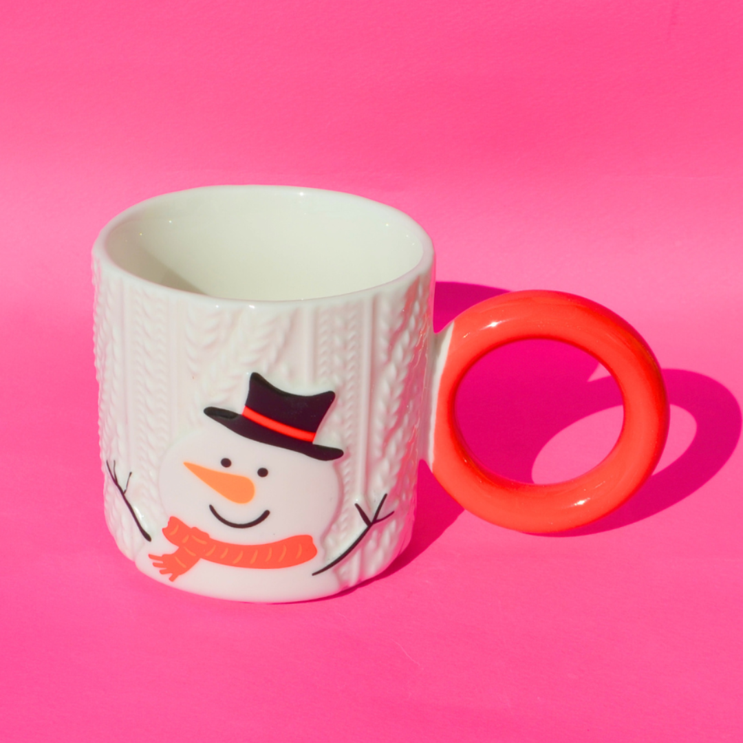 Χριστουγεννιάτικη Πορσελάνινη Λευκή Κούπα Χιονάνθρωπος Snowman με Στρογγυλή Λαβή