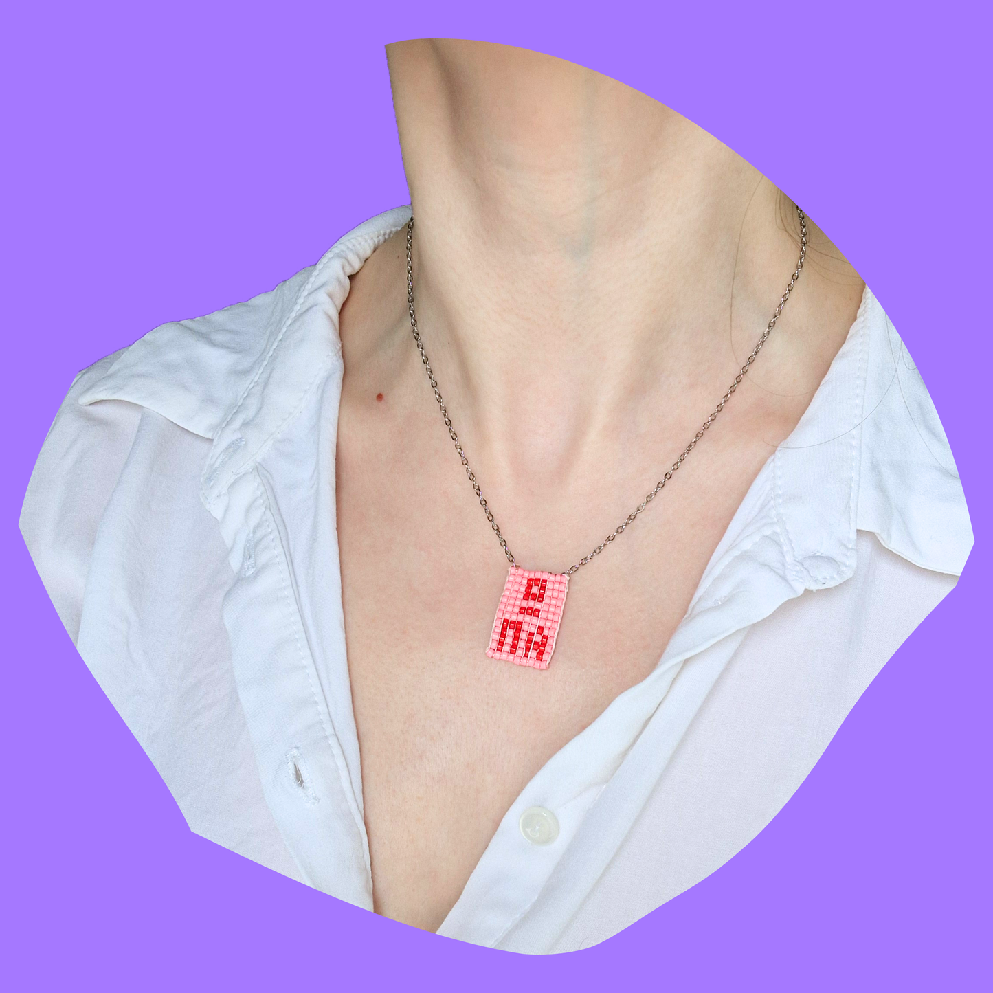 Χειροποίητο Κολιέ Ώπα από Χάντρες σε Ατσάλινη Ασημένια Αλυσίδα