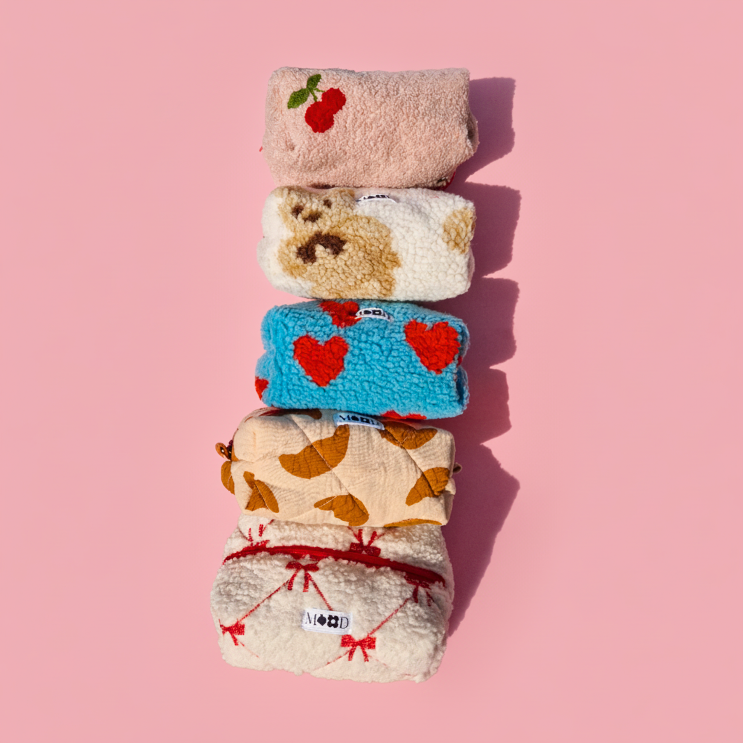 Χειροποίητο Καπιτονέ Ροζ Νεσεσέρ Καλλυντικών Makeup Bag με Κεράσια Cherry