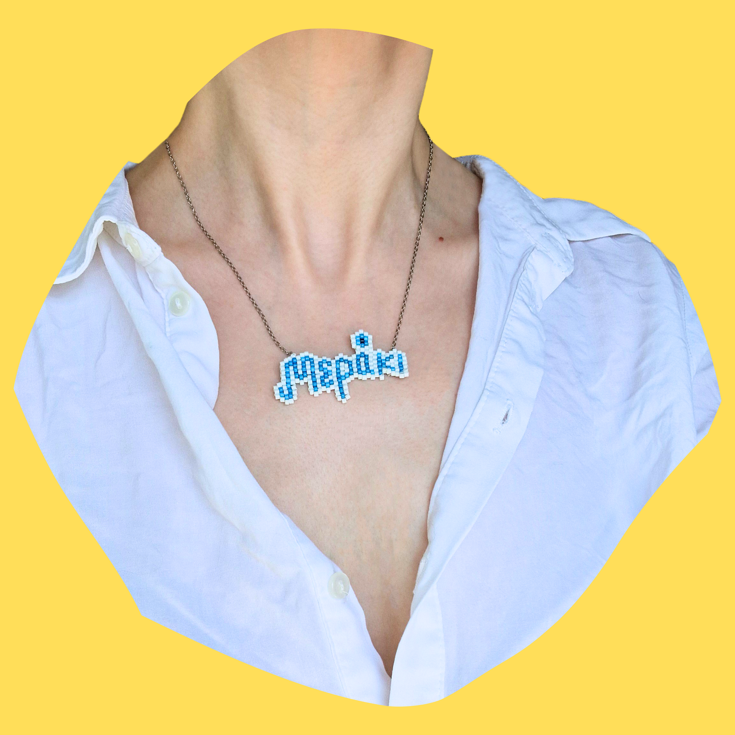 Χειροποίητο Κολιέ Μεράκι από Χάντρες σε Ατσάλινη Ασημένια Αλυσίδα