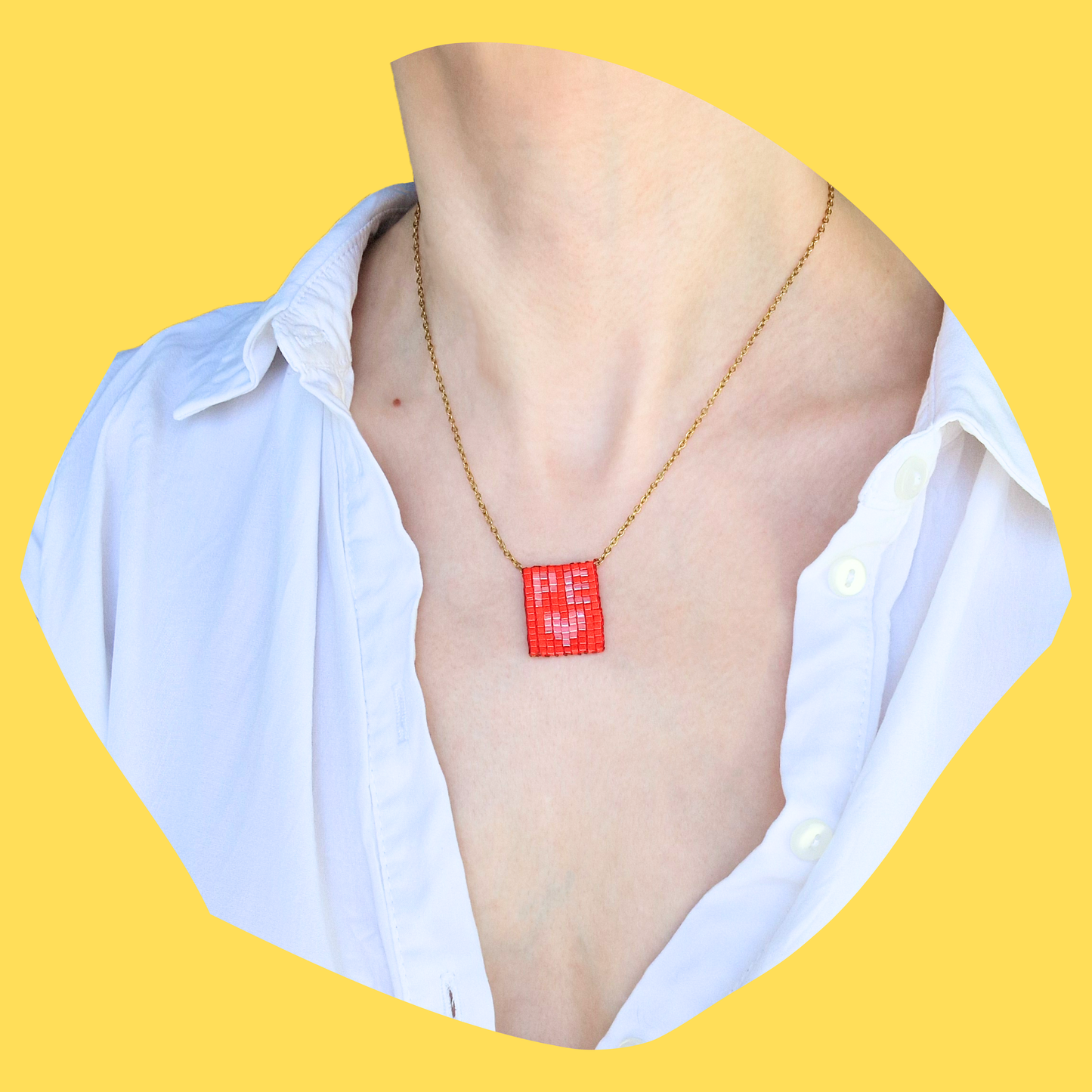 Χειροποίητο Κολιέ Ρε Καρδούλα από Χάντρες MIYUKI σε Ατσάλινη Χρυσή Αλυσίδα