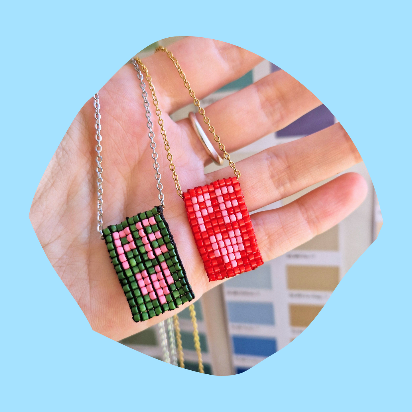 Χειροποίητο Κολιέ Ρε Καρδούλα από Χάντρες σε Ατσάλινη Ασημένια Αλυσίδα