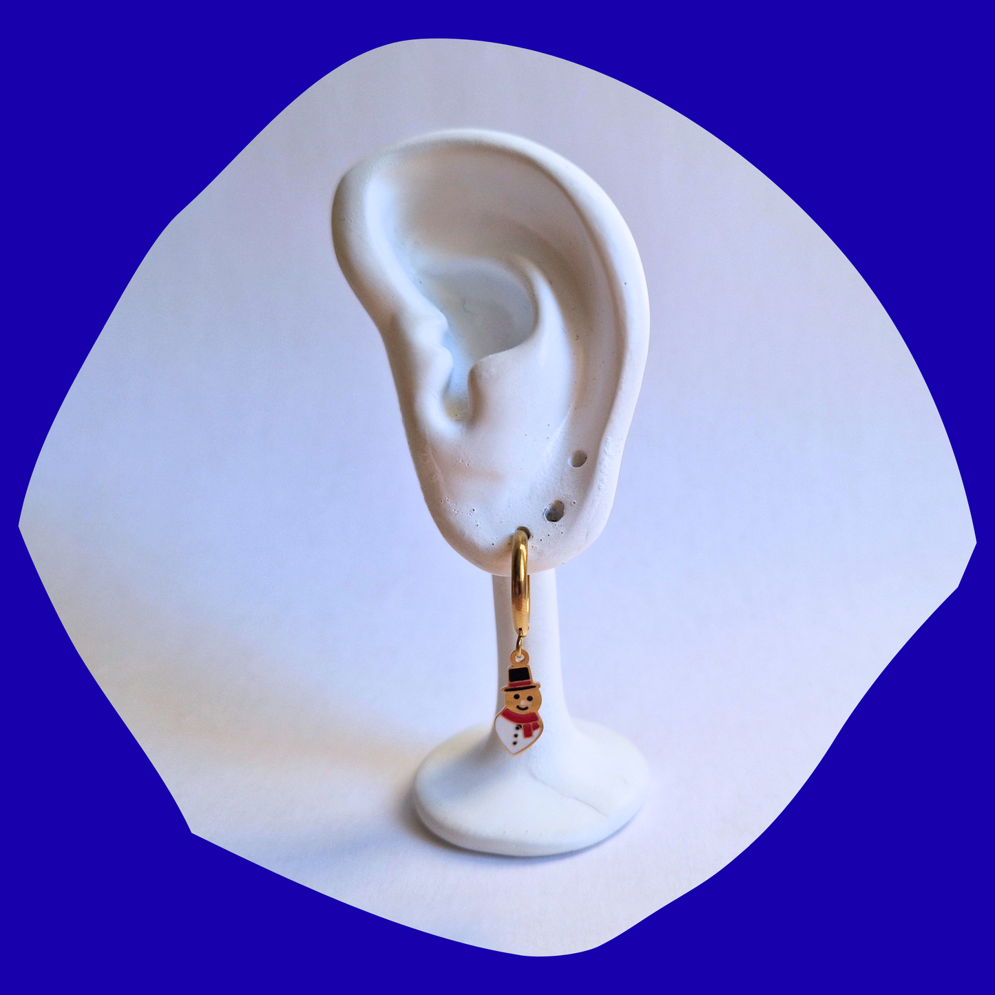 Χριστουγεννιάτικα Ατσάλινα Χρυσά Σκουλαρίκια Χιονάνθρωπος με Σμάλτο