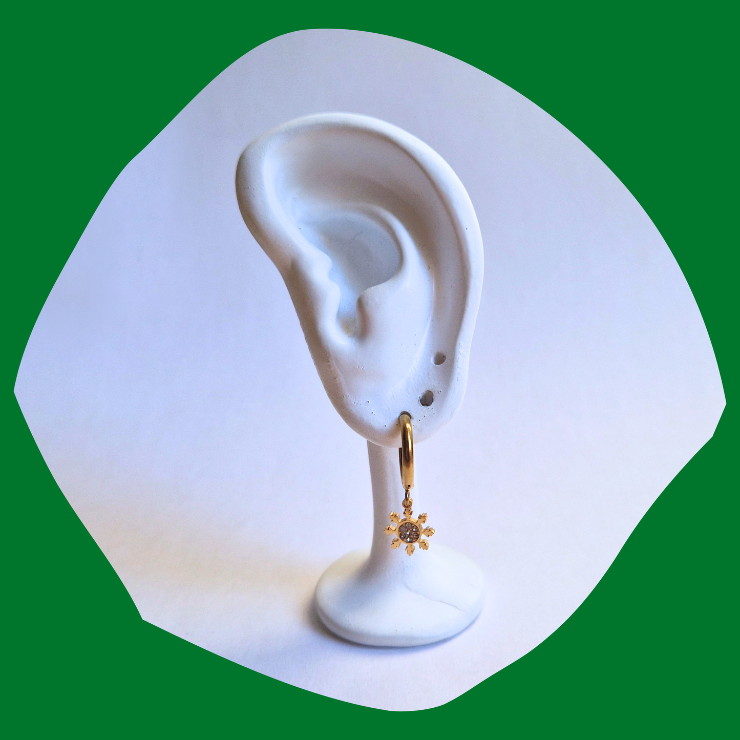 Χριστουγεννιάτικα Ατσάλινα Χρυσά Σκουλαρίκια Χιονονιφάδα με Ζιργκόν