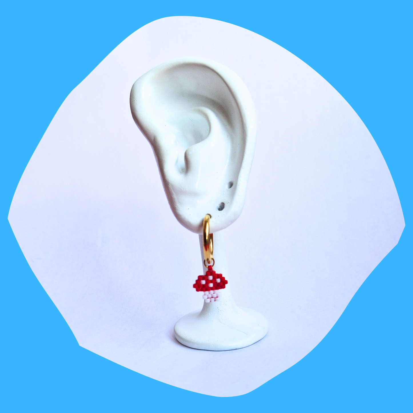 Χριστουγεννιάτικα Χειροποίητα Ατσάλινα Χρυσά Σκουλαρίκια Μανιταράκι από Χάντρες Miyuki