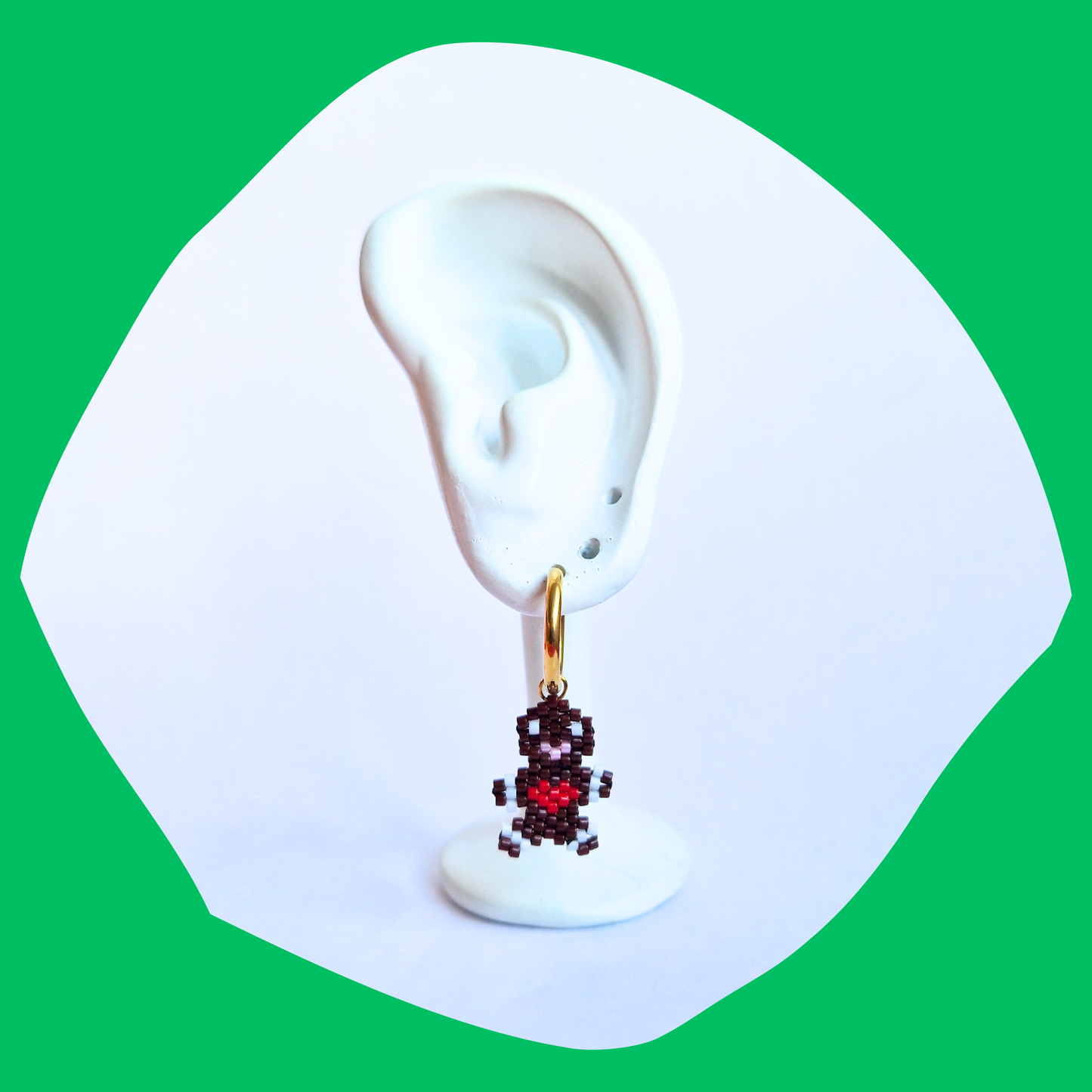 Χριστουγεννιάτικα Χειροποίητα Ατσάλινα Χρυσά Σκουλαρίκια Μπισκοτάκι από Χάντρες Miyuki Gingerbread Man