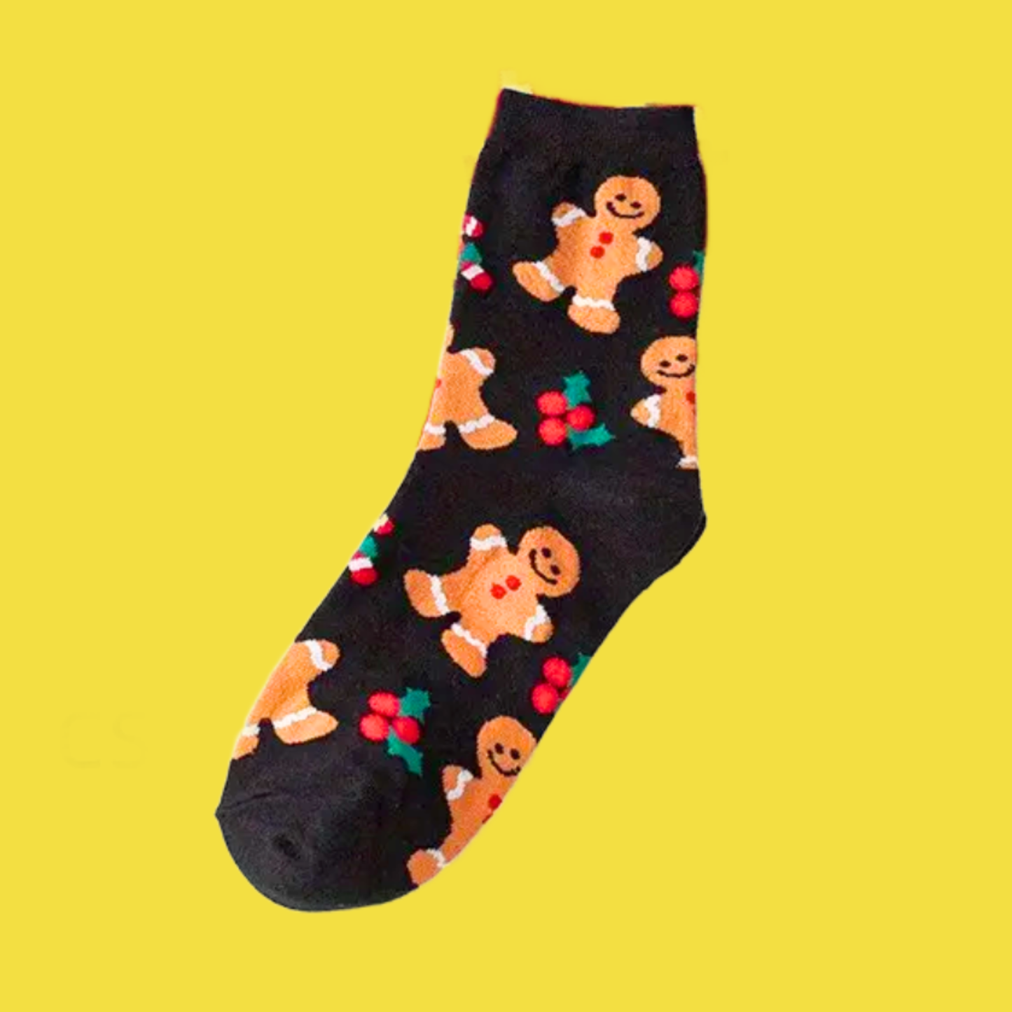 Γυναικείες Χριστουγεννιάτικες Κάλτσες Μαύρες με Σχέδια Μπισκότο Gingerbread