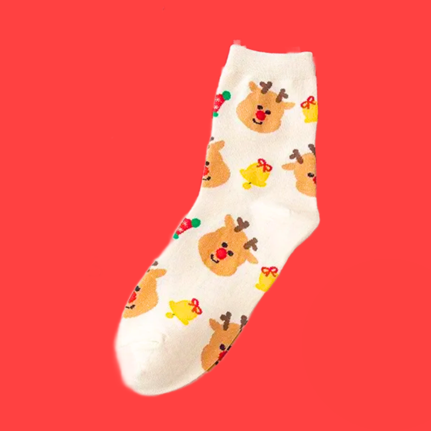 Γυναικείες Χριστουγεννιάτικες Λευκές Κάλτσες με Σχέδια Τάρανδος Reindeer