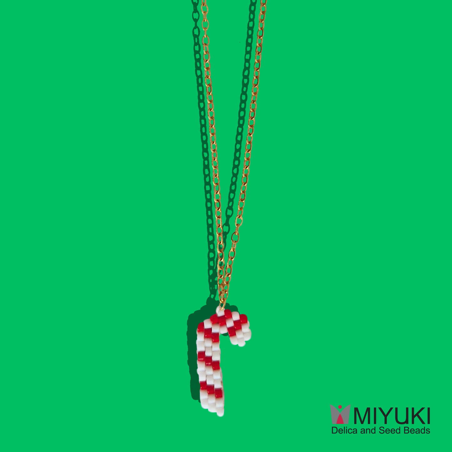 Χριστουγεννιάτικο Χειροποίητο Κολιέ Ζαχαρωτό από Χάντρες Miyuki σε Ατσάλινη Χρυσή Αλυσίδα Christmas Candy