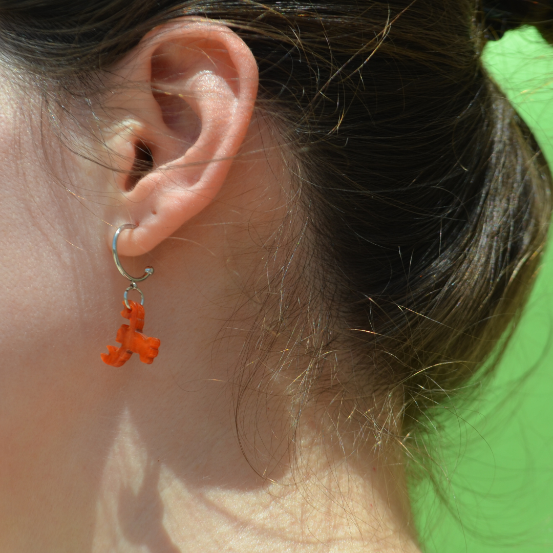 Ατσάλινα Ασημένια Σκουλαρίκια Κρίκοι με Αστακούς Κεραμιδί Περλέ Lobster