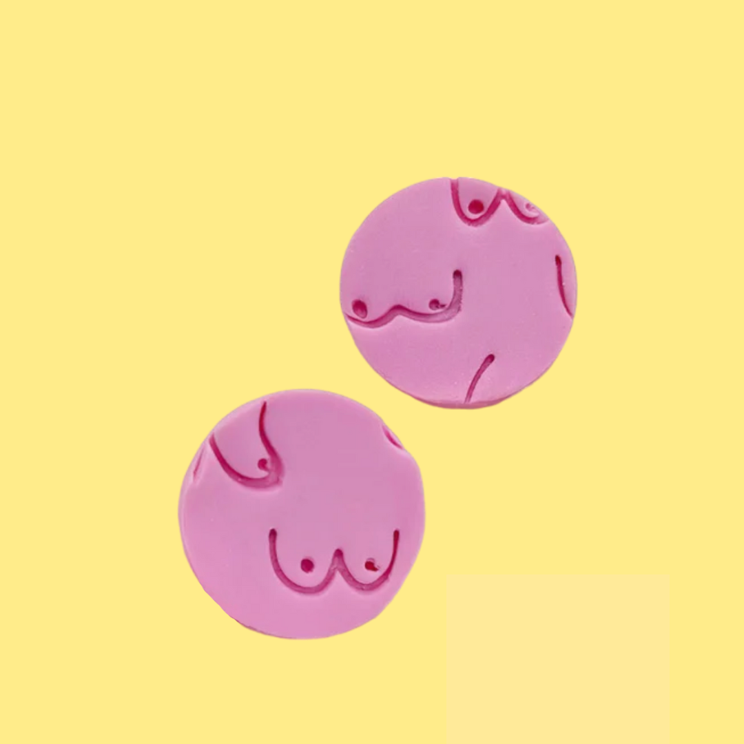 Χειροποίητα Σκουλαρίκια Καρφωτά από Πηλό Boobies Ροζ