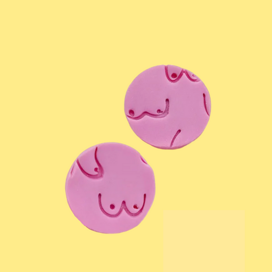 Χειροποίητα Σκουλαρίκια Καρφωτά από Πηλό Boobies Ροζ