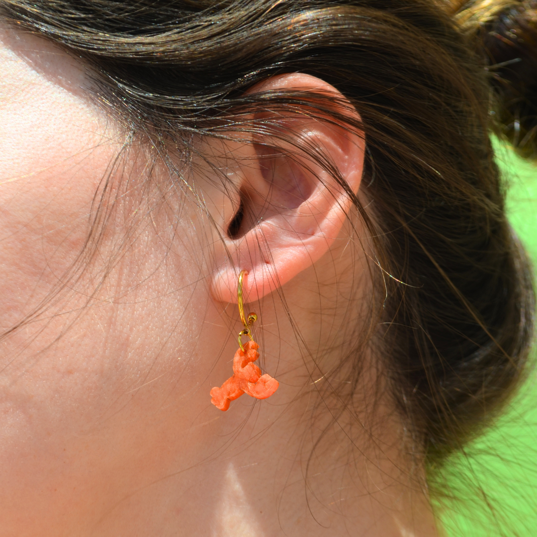 Ατσάλινα Χρυσά Σκουλαρίκια Κρίκοι με Αστακούς Κεραμιδί Περλέ Lobster