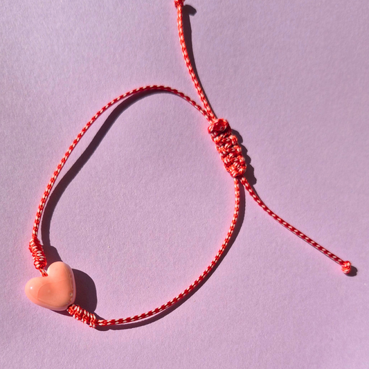 Μαρτάκι Χειροποίητο με Ροζ Κεραμική Καρδιά και Μακραμέ για Ενήλικες και Παιδιά