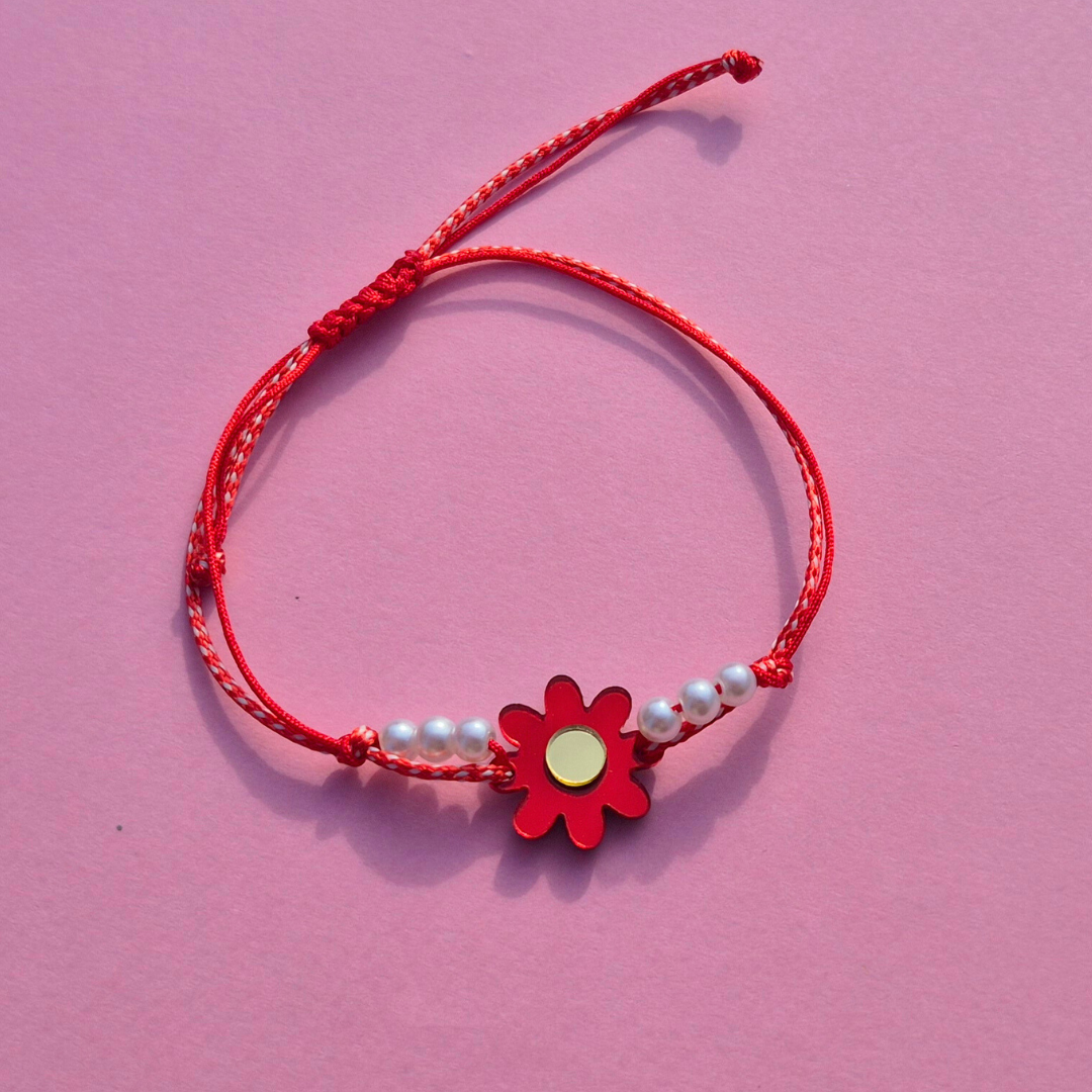 Μαρτάκι Χειροποίητο με Πλέξι Ακρυλικό Λουλούδι, Πέρλες και Μακραμέ για Ενήλικες και Παιδιά