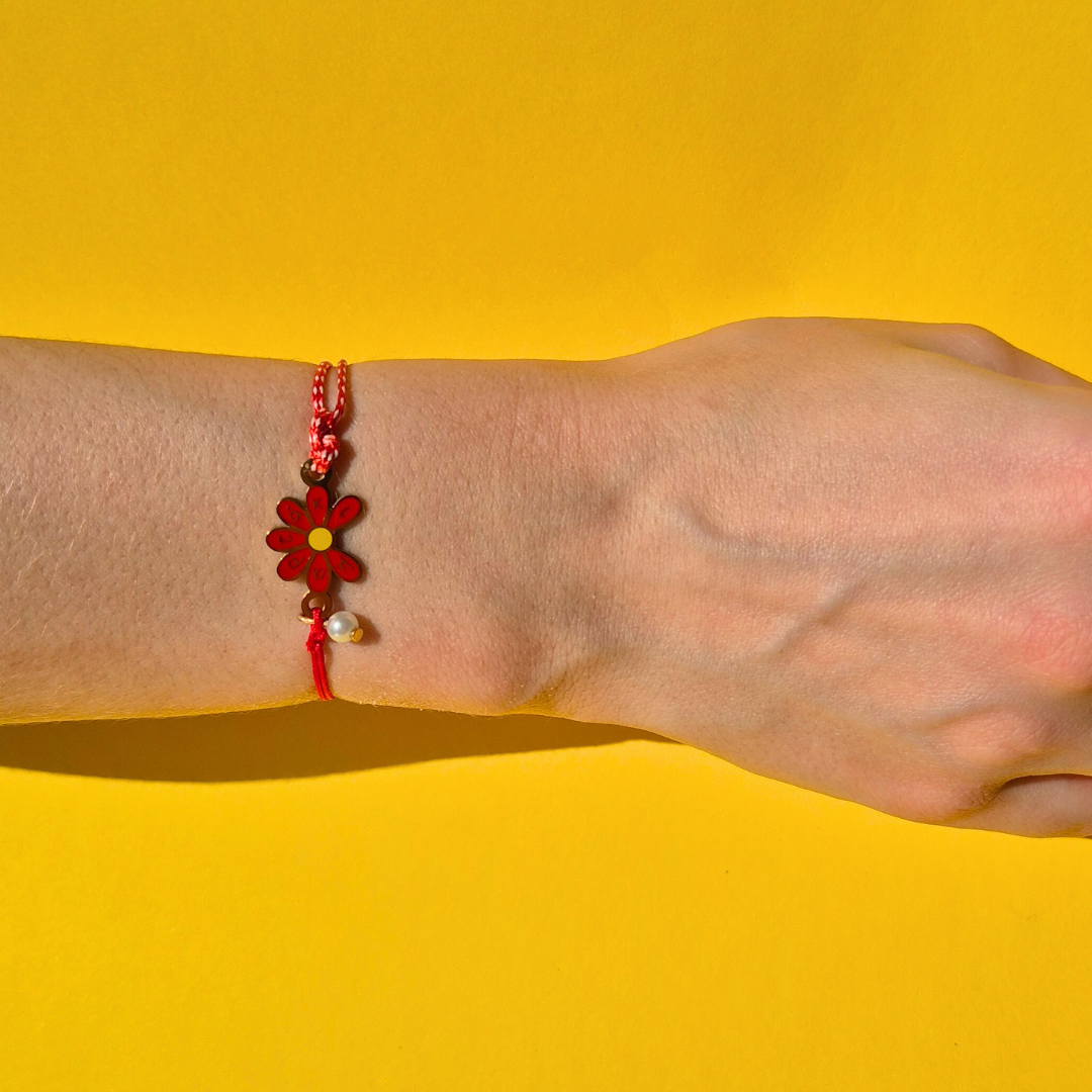 Μαρτάκι Χειροποίητο με Ατσάλινο Λουλούδι, Πέρλα και Μακραμέ για Ενήλικες και Παιδιά