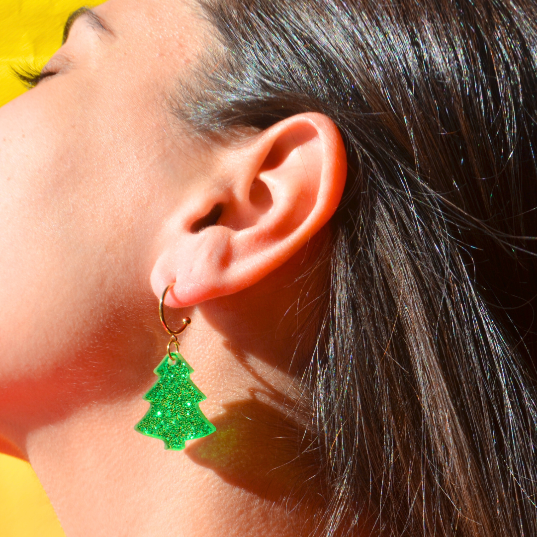 Χριστουγεννιάτικα Ατσάλινα Χρυσά Σκουλαρίκια με Πλέξι Έλατο Christmas Tree