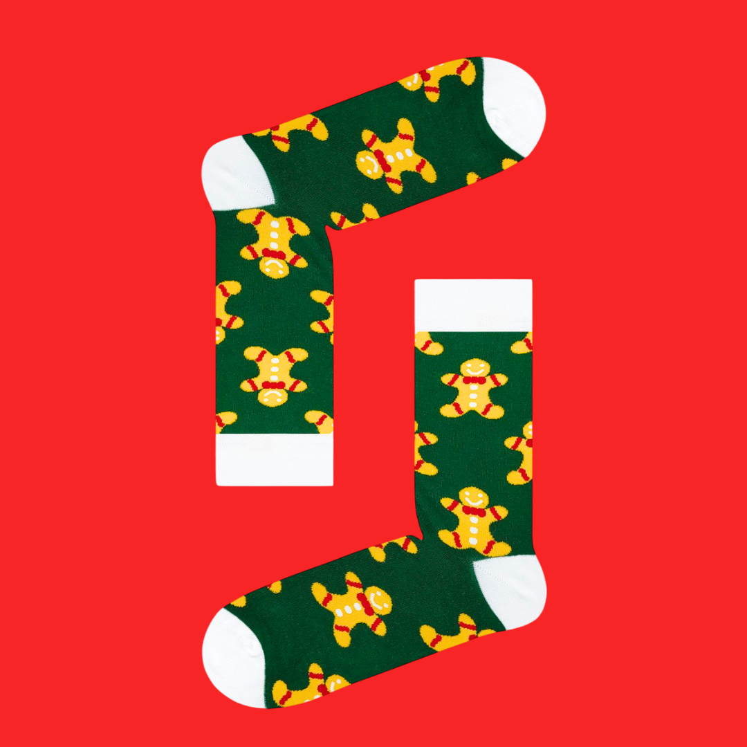 Χριστουγεννιάτικες Βαμβακερές Πράσινες Κάλτσες με Σχέδια Μπισκότο Christmas Cookies