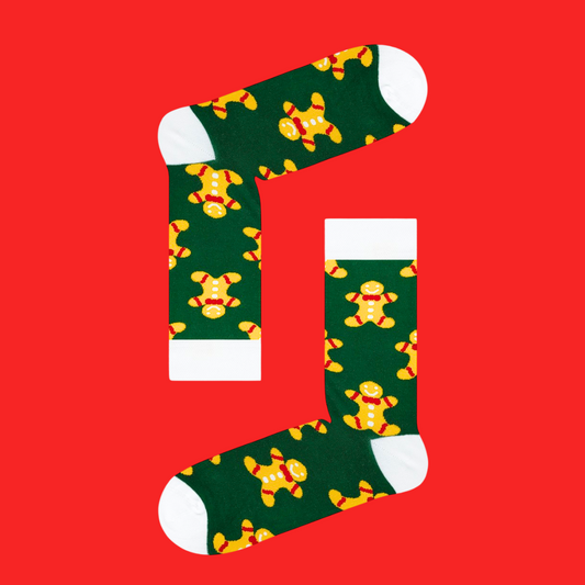 Χριστουγεννιάτικες Βαμβακερές Πράσινες Κάλτσες με Σχέδια Μπισκότο Christmas Cookies