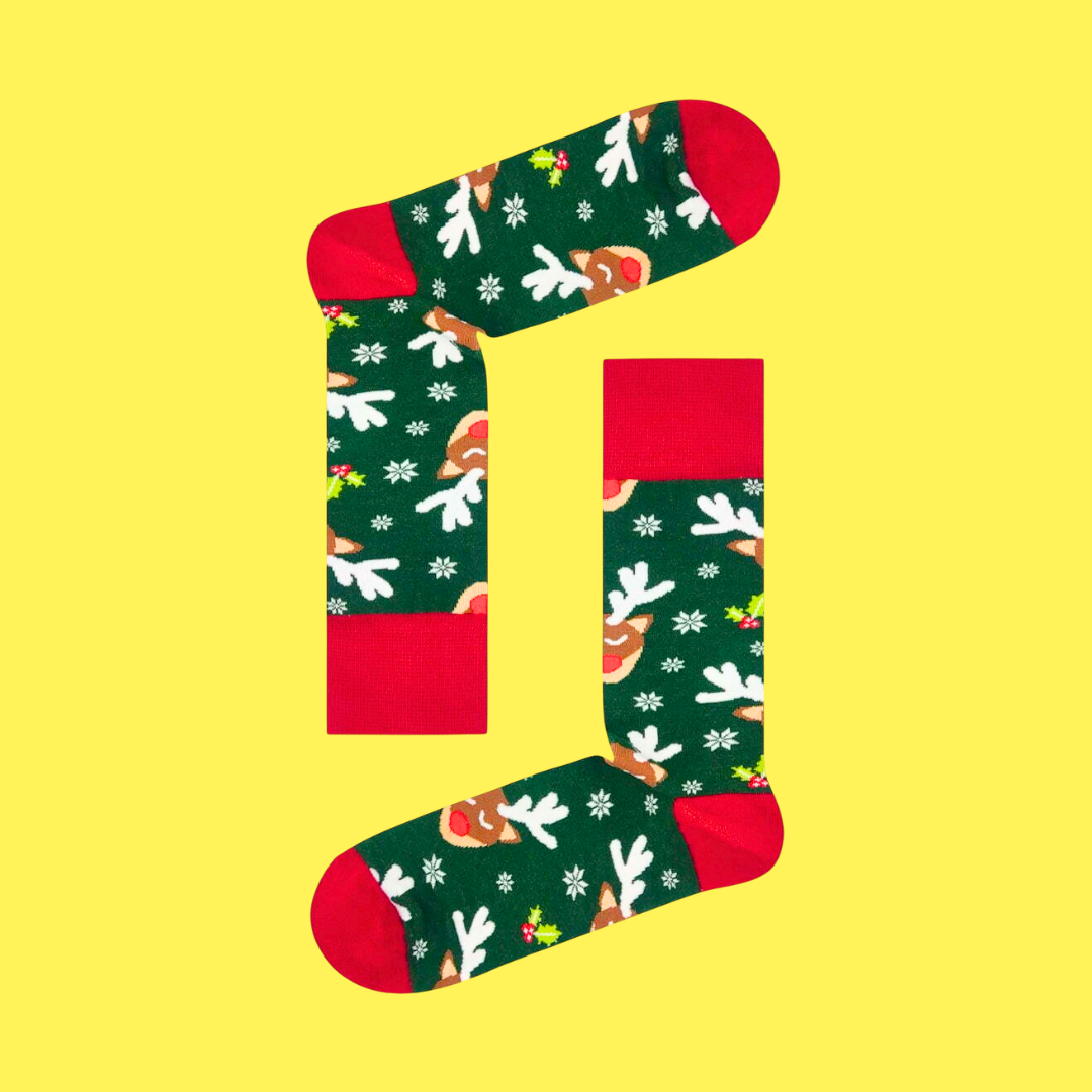 Χριστουγεννιάτικες Βαμβακερές Πράσινες Κάλτσες με Σχέδια Τάρανδος Christmas Reindeer