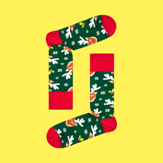 Χριστουγεννιάτικες Βαμβακερές Πράσινες Κάλτσες με Σχέδια Τάρανδος Christmas Reindeer