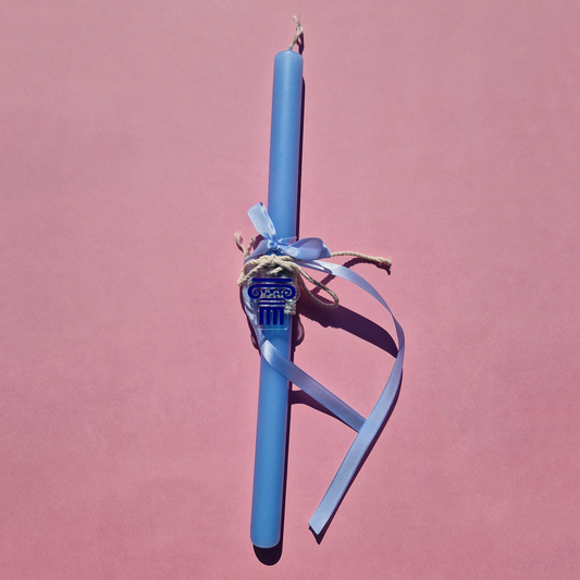 Πασχαλινή Λαμπάδα Χειροποίητη Αρωματική Γαλάζια με Πλέξι Ακρυλικό Στοιχείο Κίονας