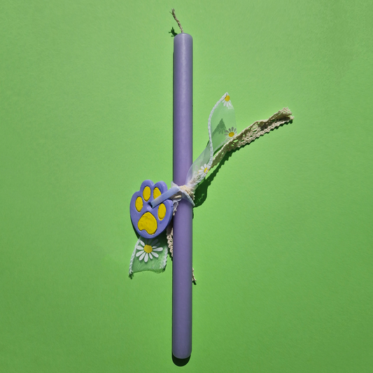 Πασχαλινή Λαμπάδα Χειροποίητη Αρωματική Λιλά με Κεραμικό Στοιχείο Λιλά Πατούσα