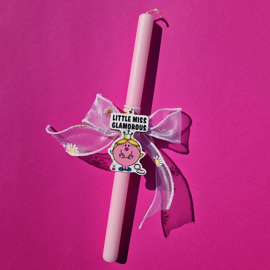 Πασχαλινή Λαμπάδα Χειροποίητη Αρωματική Ροζ με Ξύλινο Στοιχείο Little Miss Glamorous